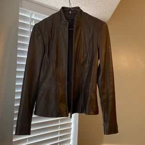 Ellie Tahari 100% Lambskin leather Jacket bark brown